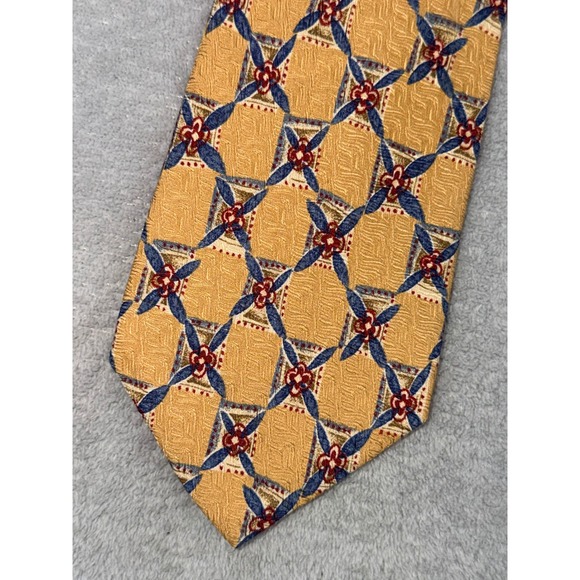 Jos. A. Bank Other - Jos A Bank Premier Collection Silk Tie Gold Navy Blue Geometric Lattice USA Made